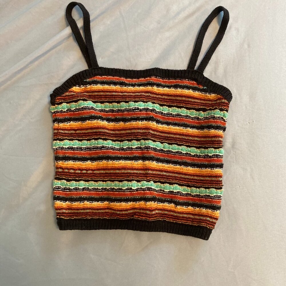 Forever 21 small ribbed knit tank top multicolored stripes spaghetti straps